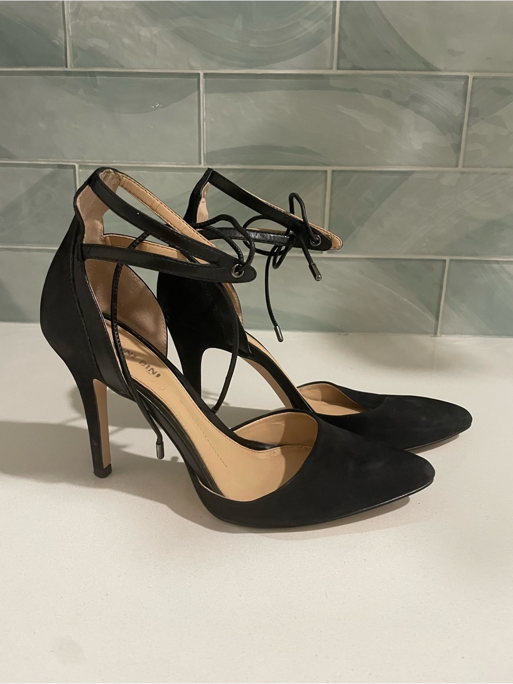 Gianni Bini Black Pointed Toe Ankle-Tie Heels
